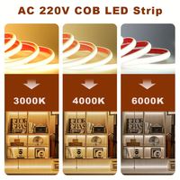 Bande LED COB haute tension 110V 220V IP65 étanche sans points, ruban LED flexible CE RoHS 3000K 4000K 6000K
