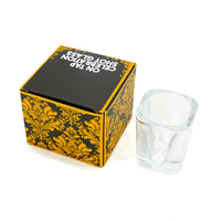 Boîte de présentation personnalisée avec fenêtre transparente, motif élégant or et noir, emballage robuste en carton ondulé pour coffret cadeau de verres à shot et articles de bar