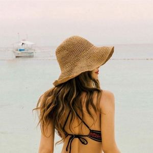 Sombrero de Paja Plegable Hecho a Mano para Mujer, Sombrero de Playa Versátil para Verano - Product Image 1