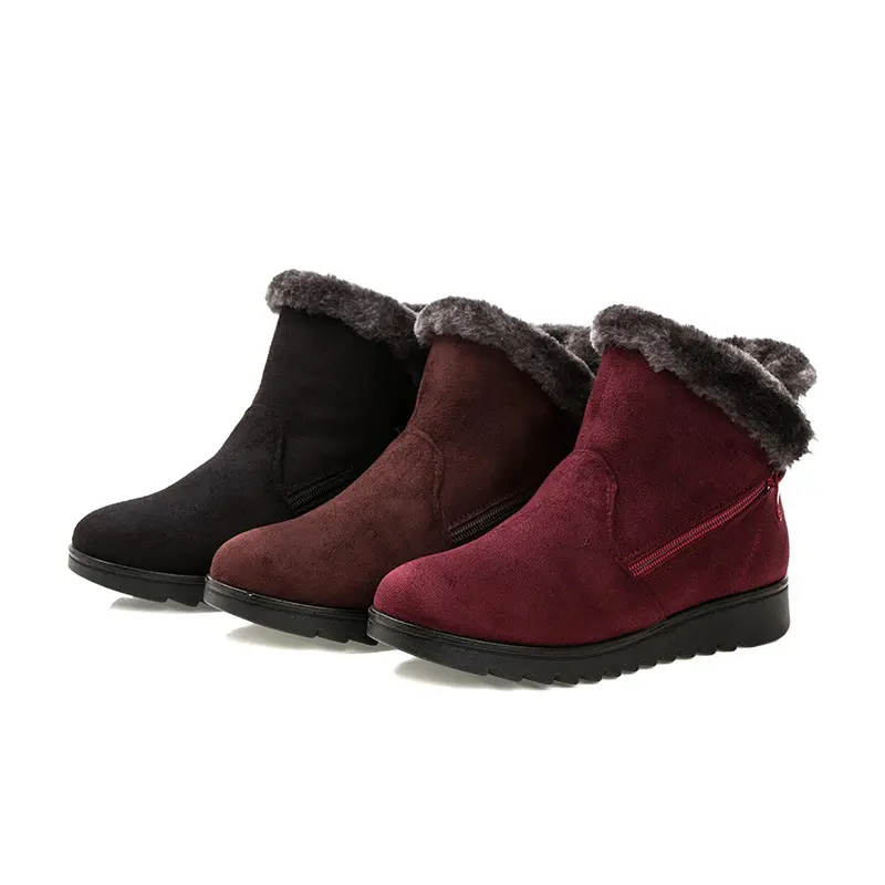 Venta al por mayor baratos zapatos de invierno de algodón térmico de algodón plano al aire libre antideslizante forro de piel esponjoso botas de nieve para las mujeres