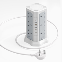 Multiprise verticale de table avec interrupteur, 12 prises, 3 ports USB, 2 ports Type-C, 13A, câble d'extension de 2m avec prise UK