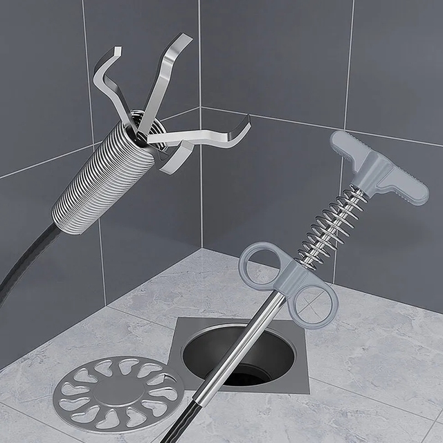 Sewer Pipe Dredge Snake Spring Pipe Dredging Tool Kitchen Bathroom Steel Wire Grab Hook Sewer Cleaning Tool Kitchen