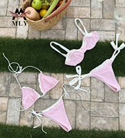 Maillot de bain deux pièces pour femme 2026, marque privée, bikini string rose avec dentelle, logo avant, écologique, pour l'été