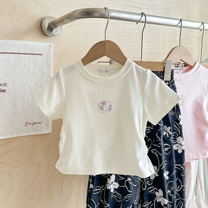 Girls Summer Clothing Set Korean Style <b>Short</b> Sleeve Printed T Shirt and <b>Harem</b> Pants Soft Cotton Beach Outfit 2 Piece Set - Product Image 2