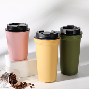 With Mugscustomized Logo Acceptable Reusable Nordic Style Coffee Cup 350ML 12oz Biodegradable Plastic Double Layer Travel Iced Coffee Cup With Lid