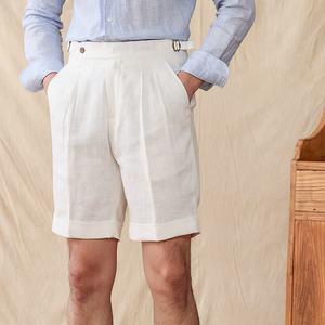 Pantaloncini <span class=keywords><strong>Bermuda</strong></span> da <span class=keywords><strong>Uomo</strong></span> in Lino 100% Traspirante, Leggeri, Lavati, con Chiusura a Cerniera, Stile Casual Italiano - Product Image 2