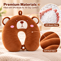 Oreiller de voyage en forme de U pour bébé, motif ours mignon, avec billes EPS, soutien cervical, oreiller en peluche pour la sieste en avion ou en voiture, personnalisable OEM