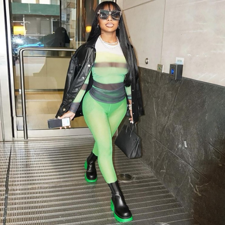 Женский комплект Kliou K21S07575, комплект из двух предметов с длинным рукавом, с градиентом, Осень-зима