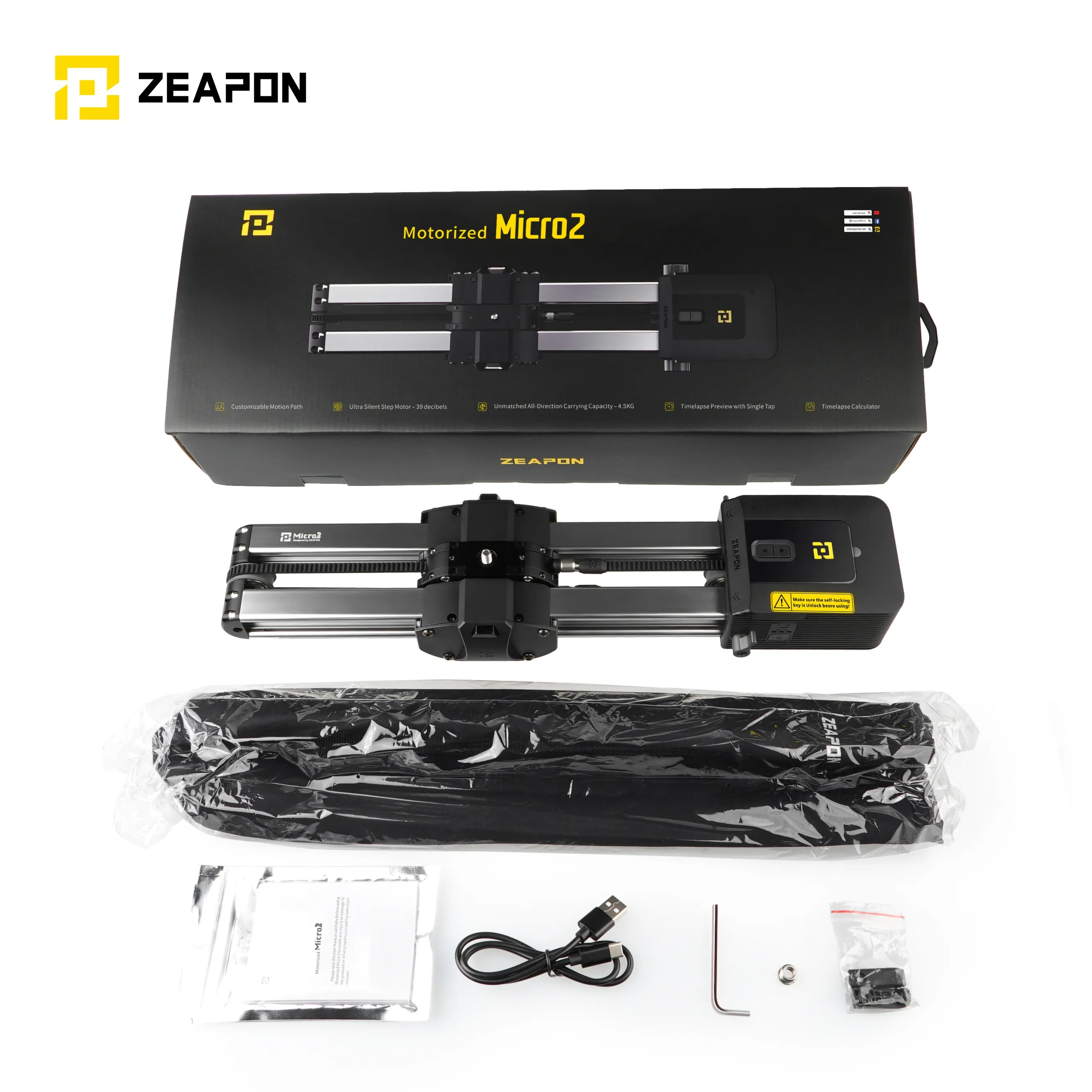 ZEAPON Micro 2 มินิแบบพกพาเงียบมอเตอร์กล้องวิดีโอระยะทางคู่ขนานเลื่อนมาโครTRACK