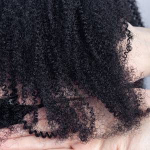 Perruque mi-tête 3-en-1 bouclée crépue, prête à porter, avec cordon de serrage, sans couture, à clips, en cheveux humains, sans colle - Product Image 6