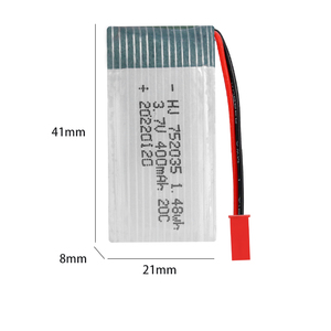 공장 충전식 3.7V 400mAh 20C 리튬 폴리머 셀 752035 고출력 배터리 팩 RC 드론 비행기 장난감 - Product Image 1