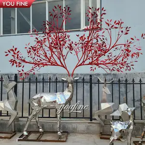 Metal Tree Sculpture Outdoor Abstract Large Metal Statue Stainless Steel Deer And Tree Sculpture For Building