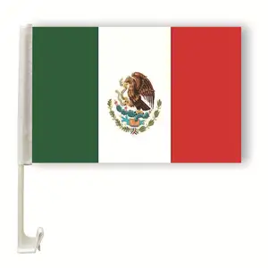 High Quality Stronger Pole Mexico Car Flag All Country Car Window Banner Double Line Mexico Mini Car Flag With Holder