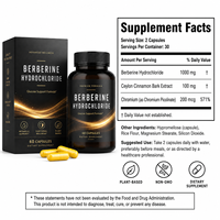 Berberine HCL 1000mg Marque Blanche avec Cannelle de Ceylan et Chrome pour le Soutien Métabolique, Capsules OEM ODM 60 unités, Vente en Gros