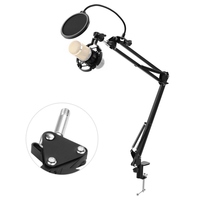 Support de microphone pliable réglable support de bras de micro en métal Heaby Duty avec support antichoc filtre anti-pop pour pare-brise