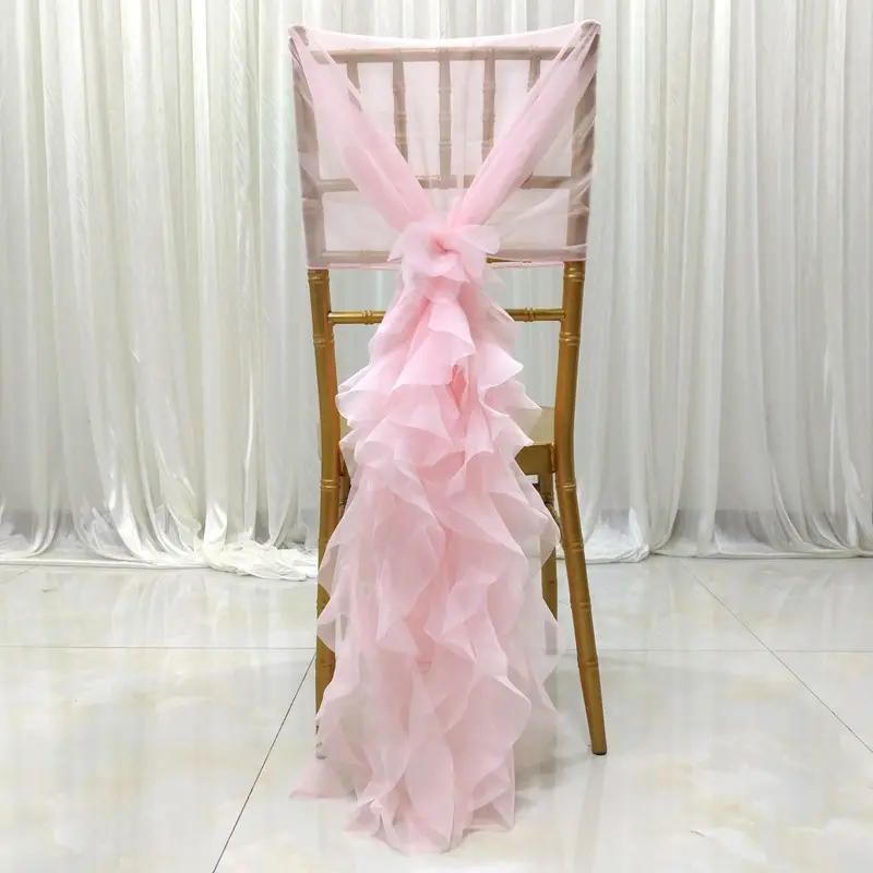Wholesale Light Pink Milk Yarn Bow Chair Back Flower Chair Cover Sash Hotel Banquet Wedding Party Decoration Chair Sashes