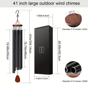 41-inch black aluminum-wood wind chime, outdoor <b>waterproof</b>, holiday gift, outdoor home decoration - Product Image 2