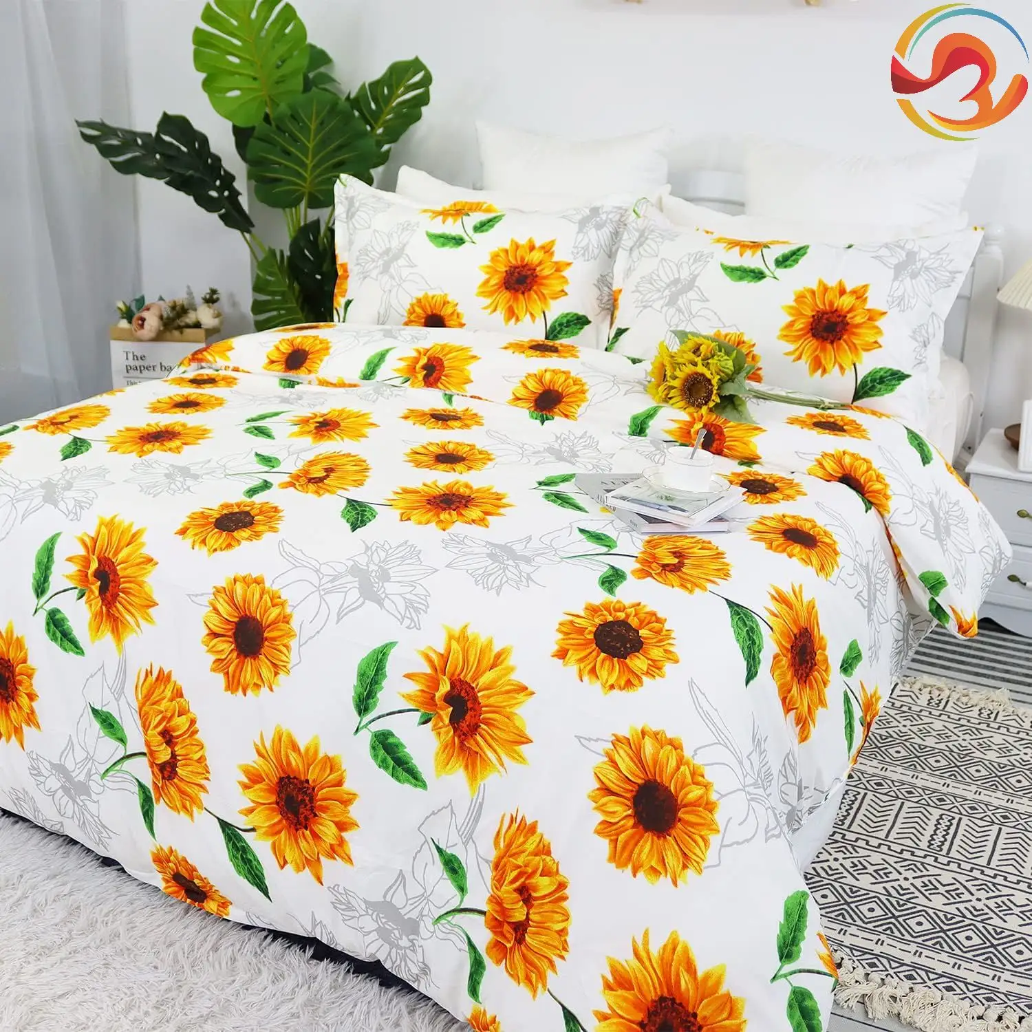 Manufacturer Fashion Sunflower 3d Printed Polyester Bedding Set Microfiber Bedsheets Quilt Duvet Cover Sets