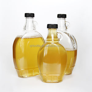 Prezzo di fabbrica 150/250/375/500ml piatto chiaro bottiglia di vino in vetro con manico durevole per succo di liquore alcol puro sciroppo d'acero - Product Image 3
