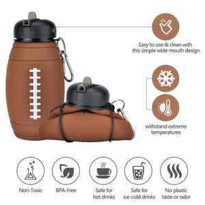 Großhandel American Football Themed Faltbare Silikon Wasser flasche Umwelt freundliche Trink geschirr Anpassbares Logo Unisex Deckel - Product Image 3