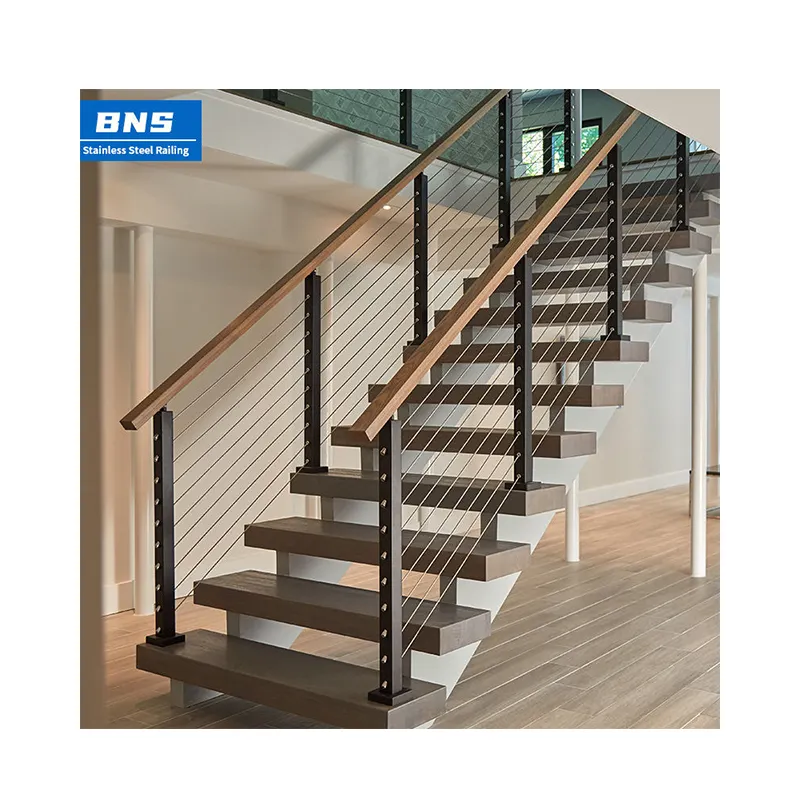 BNS Custom Stainless Steel Balustrade Stair Cable Railing System cabo trilhos pós tubo exterior cabo trilhos sistema