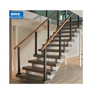 BNS Custom Stainless Steel Balustrade Stair Cable Railing System Cable Railing Post Pipe Outdoor Cable Railing System