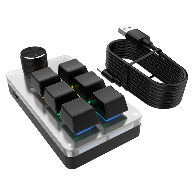 6 Keys 1 Knob RGB Programming Macro Gaming Knob Keypads Mini Custom Programming Keyboard USB Mechanical Keyboard for Photoshop