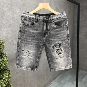 2024 Summer Men's Denim Shorts Loose Straight Luxury Elastic Fashion Brand Middle Pants Factory Wholesale