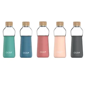 16 Oz Bằng Gỗ Cap BPA-free Silicone Vỏ Bọc Uống Cao Borosilicate Chai Thủy Tinh