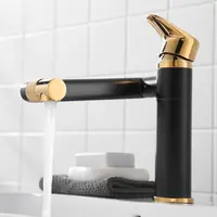 新しいデザインの蛇口ミキサー360度回転バスルームミキサー真鍮ブラックゴールドコールドホット洗面器蛇口