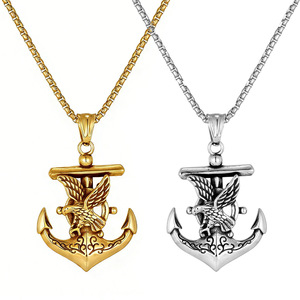 Collier pour homme en acier inoxydable avec ancre de bateau et aigle en relief vintage, pour usage quotidien en extérieur, accessoire personnalisé - Product Image 1