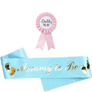 Ensemble de sash et de badge pour fête prénatale de type tissu rose et bleu, maman et papa, future maman, futur papa, accessoires de fête - Product Image 5
