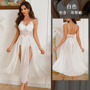 <span class=keywords><strong>Camicia</strong></span> <span class=keywords><strong>da</strong></span> <span class=keywords><strong>Notte</strong></span> in Chiffon con Bordo in Pizzo e Spacco, Abito Lingerie Babydoll con Scollo a V e Spalline Sottili, Abbigliamento <span class=keywords><strong>da</strong></span> <span class=keywords><strong>Notte</strong></span> Sexy per Donne - Product Image 6