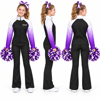 Veste de cheerleading violette ombrée personnalisée à fermeture éclair intégrale, col montant, imprimé inaltérable, pantalon évasé, ensemble d'échauffement pour entraînement d'équipe