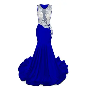 South African Women Sexy Dress Sheer Neck Sleeveless Applique Stretch Mermaid Prom Party Evening dresses