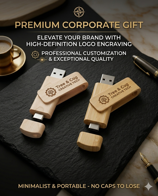 Rotating Wooden USB C 2.0 Flash Drive Corporate Gifting Memory Stick 32GB 64GB 128GB Thumb Drive
