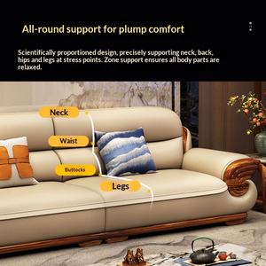 Современный кожаный диванный гарнитур в новом китайском стиле из массива дерева для гостиной виллы, класса люкс, из массива дерева - Product Image 4