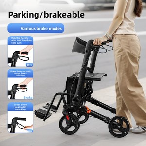 Cross-Border New Aluminum Alloy <strong>Walker</strong> for Elderly Travel <strong>Wheeled</strong> <strong>Seat</strong> <strong>with</strong> Four-Wheel Multi-Purpose Shopping Cart Rollator - Product Image 2