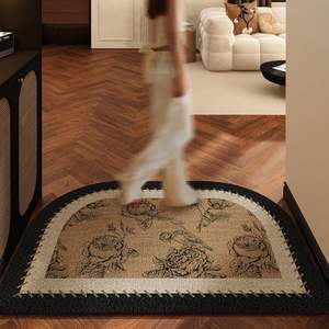 Tapete de Entrada Floral Semicircular de Fibra de Poliéster Antideslizante para el Hogar - Product Image 1