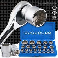 Kit de douilles à cliquet professionnel 1/2 pouce, 8-32 mm, 12 points, en acier inoxydable, avec embouts et clés