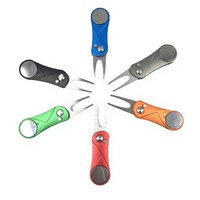 Outil de réparation de divots de golf pliable en acier inoxydable avec marqueur de balle magnétique ergonomique multicolore portable, logo personnalisé OEM