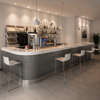 Comptoir de bar en surface solide écologique résistante à l'usure, finition métallique haut de gamme, design moderne pour restaurant, club, lounge