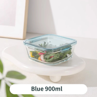 Borosilicaat glazen saladekom vierkante mengkom BPA-vrij fruitkom serveerschaal 450ml 900ml roze blauw
