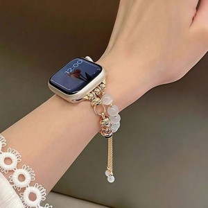 Pulsera de cuentas de piedra ojo de gato de lujo para Apple Watch 8 7, correa de metal ajustable para mujer, cadena de cuentas para reloj. - Product Image 2