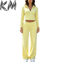 Ensemble 2 pièces décontracté pour femme style Y2K : sweat à capuche court zippé à col montant et pantalon de jogging taille haute à jambes larges