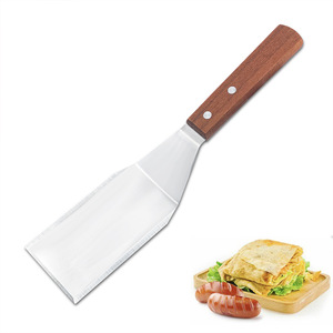 ตะหลิวสแตนเลสพร้อมด้ามไม้ตะหลิวย่างบาร์บีคิวเครื่องทำแพนเค้กแฮมเบอร์เกอร์ในครัว - Product Image 3