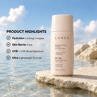 Fluide solaire hydratant ultra-léger à protection solaire SPF 50 à large spectre, soin de la barrière cutanée, crème solaire personnalisée pour le visage