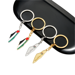 QYS Zinc Alloy Palestine Flag Map Keychain Gold Metal Country Flag Pendant <b>Key</b> <b>Ring</b> Souvenir Gift - Product Image 1