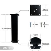 Pieds de meubles en métal robuste antirouille, pieds carrés pour banc, armoire, table d'appoint, anti-vibration, résistants à la corrosion, pieds de table de 10 pouces