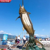Sculpture géante de marlin peint en bronze YOUFINE, statue de poisson voilier colorée en métal moulé pour la décoration paysagère des places en bord de mer